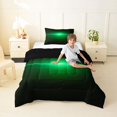 thumbnail image 3 of Manfei Gradient Horizontal Line Twin Comforter Sets, Glowing Neon Light Bedding Set, Green and Black, Black Reversible 2pcs, 1 Comforter and 1 Pillowcase, 3 of 6
