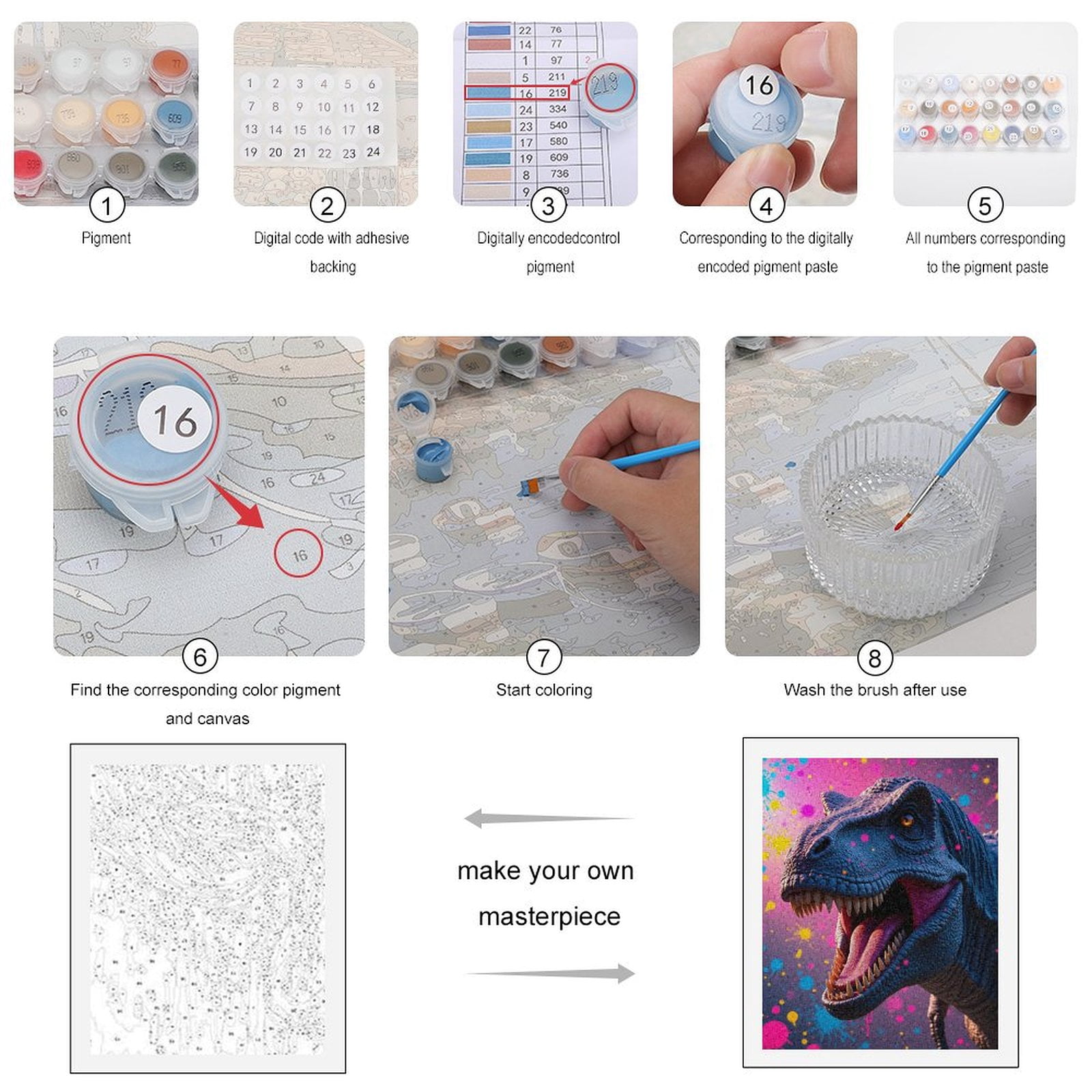 Paint By Numbers Kit for Adults Beginner - Dinosaur Colorful Splatter Art DIY Canvas Painting Kits for Adults, Frameless Paint By Number for Adults for Home Wall Decor 16x20 Inch