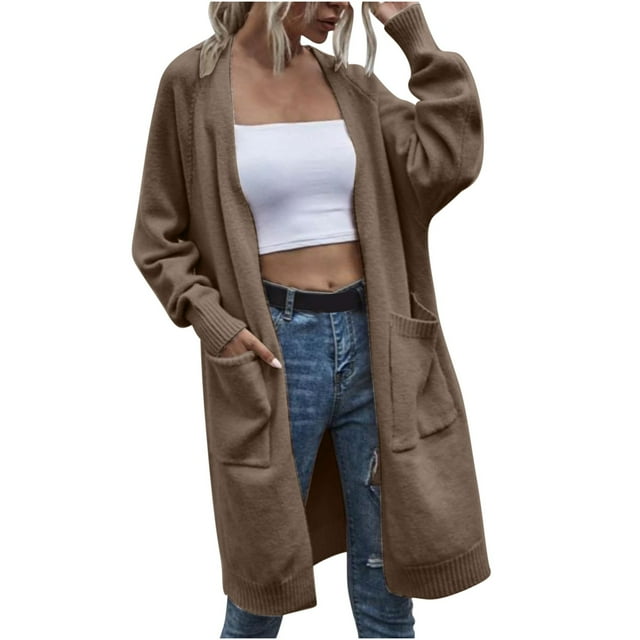 Yuyuzo Long Cardigans for Women Open Front Long Sleeve Knit Sweates Casual Oversized Solid Color Outwear Fall 2025