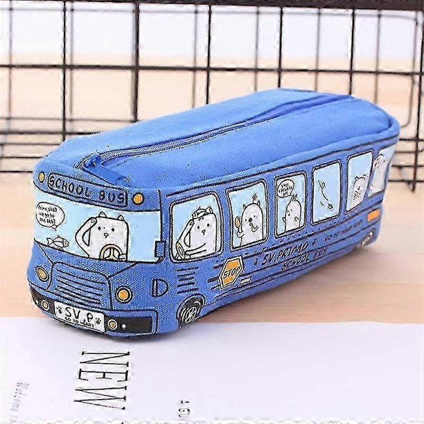 Cartoon Bus Pencil Bag Canvas Large Capacity Bus Shape Zipper Pencil Bag Student Stationery And School Supplies 26-27s