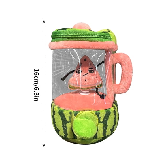 Watermelon Blender Plush Toy, Juicer Plush Toy with Zipper Storage & Keychain Clip, Soft Spinning Toy Figurine, Desk Decor and Gifts