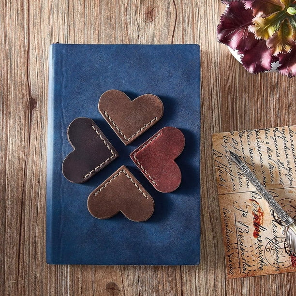 4 piezas de cuero corazón marcador página esquina cuero genuino hecho a mano lectura libro marcador (t-0-g)