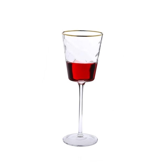 Classic Touch WIG1050 Line Textured Stemless Wine Glasses with Gold Base & Rim, Set of 6