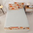thumbnail image 4 of Manfei Fall Pumpkin Print Zipper Twin Comforter Sets with Fitted Sheet and 2 Pillowcases,Maple Leaf Fall Print Zipper Bedding Set,Light Gray Reversible,4pcs, 4 of 7