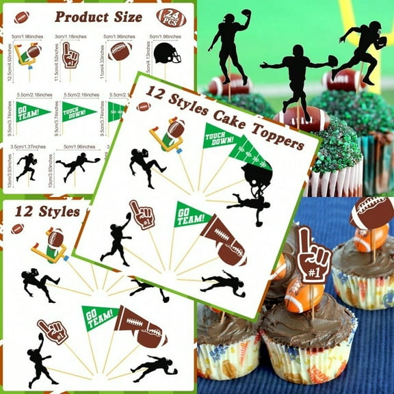 24 Pcs Football Cupcake Toppers Disposable Foot Ball Themed Toothpicks Touchdown Players Flagship Cake Toppers Football Party Decorations for Sports Theme  Shower Birthday Party plies