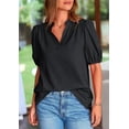 thumbnail image 4 of PRETTYGARDEN Womens Casual Summer Tops V Neck Short Puff Sleeve Pleated Cotton T Shirts Loose Dressy Blouses, 4 of 8