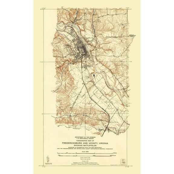 Historical Civil War Map - Fredericksburg Virginia - USGS 1931 - 23 x 37.34 - Vintage Wall Art