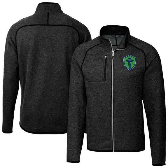 Men's-Cutter & Buck  Heather Charcoal Seattle Sounders FC Mainsail Sweater-Knit Full-Zip Jacket