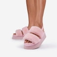 thumbnail image 2 of Luxemoda Women's Tata Fluffy Stripe Platform Slip On Open Toe Faux Fur Slippers (PINK, 10), 2 of 6