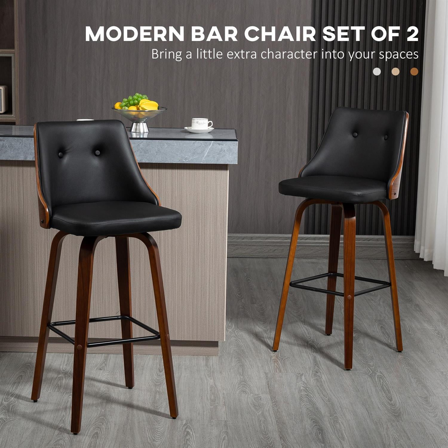 Demi Bonn Adjustable Height Bar Stools Set of 2, PU Leather Swivel Seating with Footrest & Tufted Back for Home Entertainment, Black