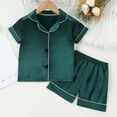 thumbnail image 4 of WUANDIXFA Girls Satin Pajamas Set 1T 2T 3T 4T 5T 6T Button Down 2 Piece Silk Pjs Shorts Set Ruffle Sleepwear,Green,18-24 Months, 4 of 5