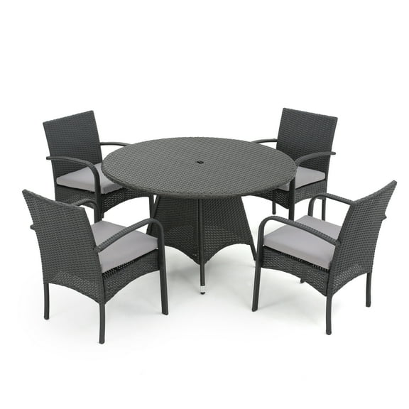 GDF Studio Portola Outdoor 28.5" 5-Piece Wicker Dining Set, Grey