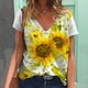 thumbnail image 2 of Moda mujer estampado de girasol camisetas cuello redondo casual mangas cortas tops blusa Pompotops  hkajfhjk461236, 2 of 5