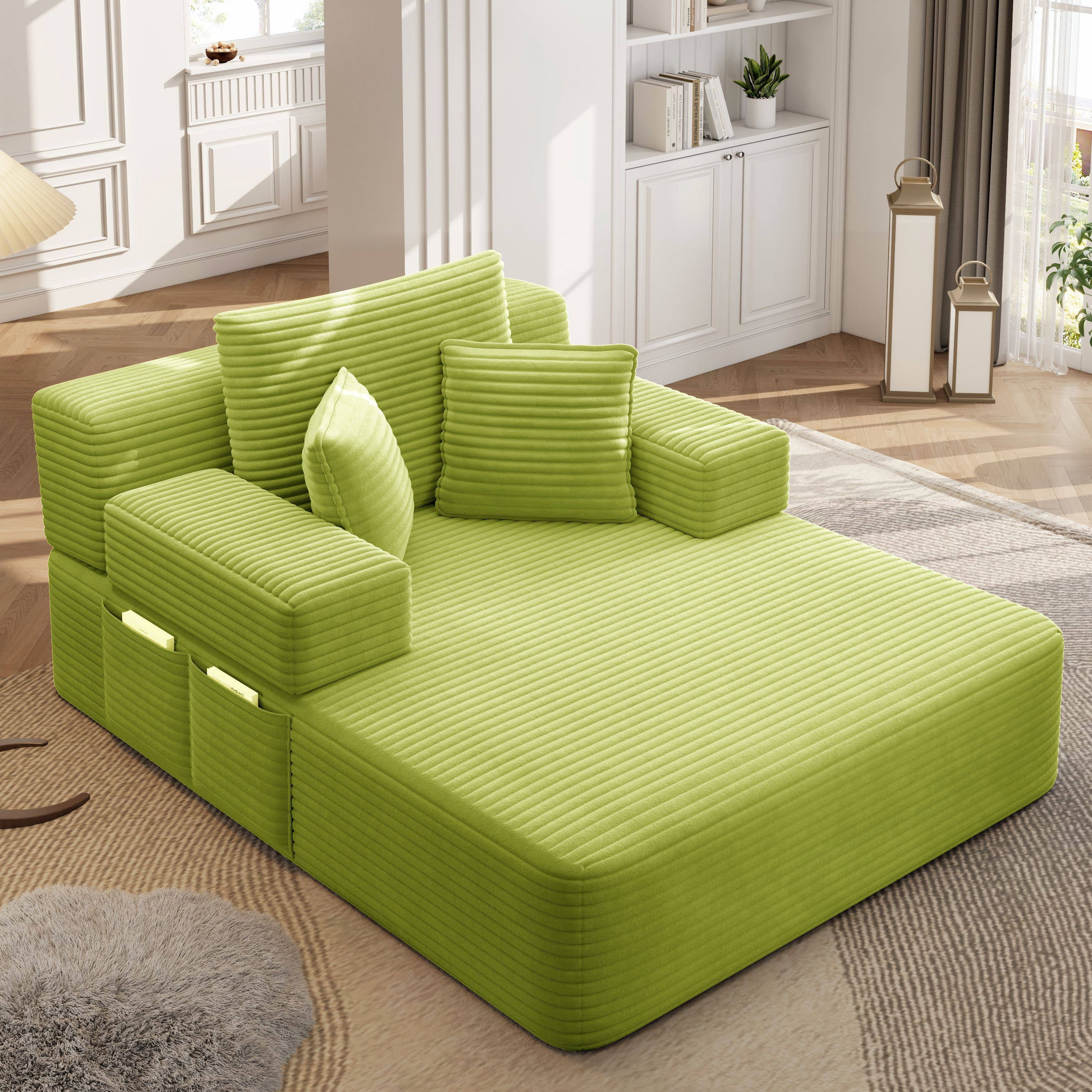 Alvantor Oversized Corduroy Convertible Chaise Lounge Sofa Bed, Green