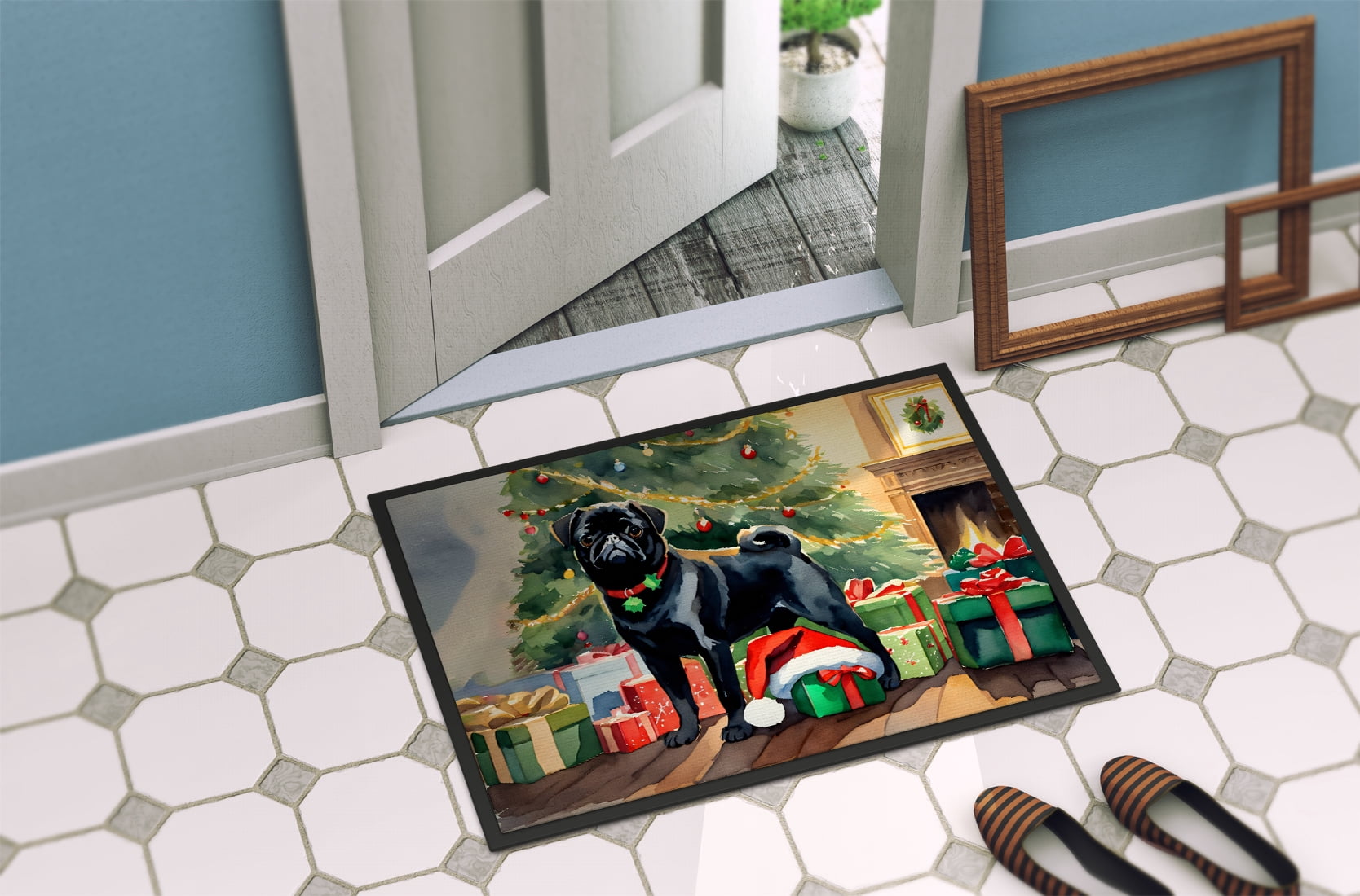 Carolines Treasures DAC2731MAT 0.15 x 18 x 27 in. Pug Cozy Christmas Doormat