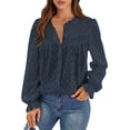 thumbnail image 1 of Blusa PRETTYGARDEN de encaje de manga larga con ojales para mujer, azul marino, 1 of 8