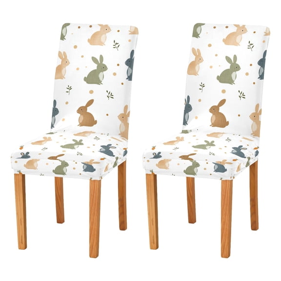 Yayeee 2 Pack Dining Chair Covers Stretch Parson Chairs Slipcovers Seat Protector, Cartoon Bunnies