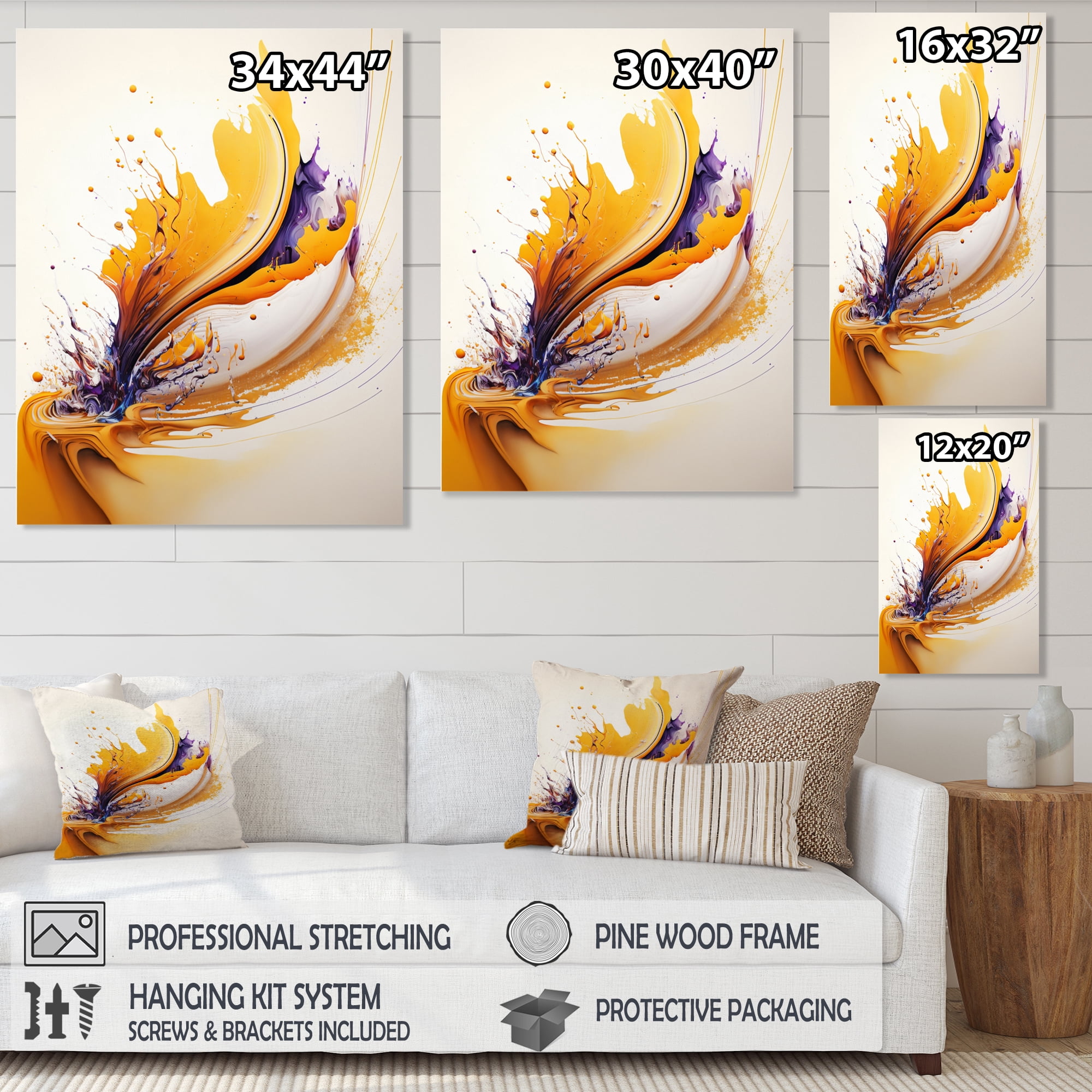 Designart White And Gold Fusion IV Canvas Wall Art