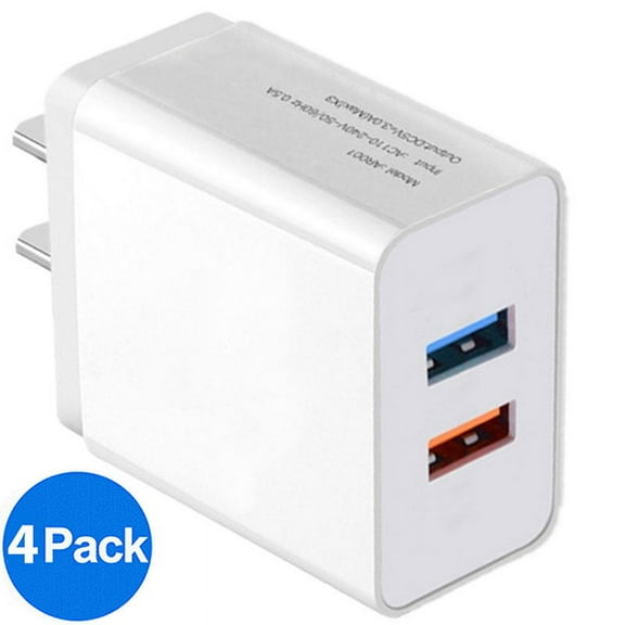 USB Wall Charger Adapter 1A/5V 4-Pack Travel Dual USB Charging Block Brick Charger Power Adapter Cube Compatible with Phone Xs/XS Max/X/8/7/6 Plus, Galaxy S9/S8/S8 Plus, Moto, Kindle, LG, HTC, Google