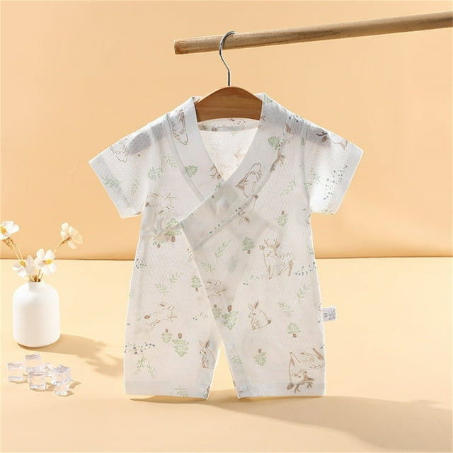 JDQJBZ Barboteuse pour Bébé à Manches Courtes, Jambe Courte, Imprimé de Cerf, Couleur Unie, Combinaison en Coton