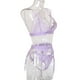 thumbnail image 5 of Conjunto de ropa interior de encaje de 3 piezas para mujer, sujetador sexy, panty, liguero, morado claro, L tholdsy XX000052-27, 5 of 7