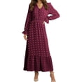 thumbnail image 4 of Women's Long Dress Evening Spring Autumn Outfit Chic Elegant Long Sleeve V Neck Jacquard Loose Swing Dress Street Wear-d-S, 4 of 7