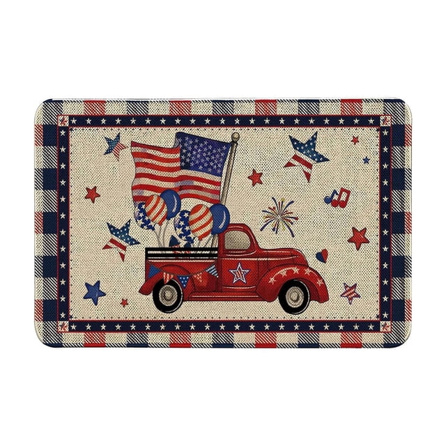 4th Of July Welcome Doormat With Flag Design And Rubber Backing For Indoor Outdoor Use 15.74 in x 23.62 in