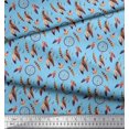 thumbnail image 3 of Soimoi Blue Japan Crepe Satin Fabric Feather & Dream Catcher Home Decor Print Sewing Fabric Yard 42 Inch Wide, 3 of 3