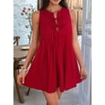 thumbnail image 4 of Womens Tie Front Mini Dress Summer Sleeveless Pleated Casual Loose Babydoll Dresses Red S, 4 of 9