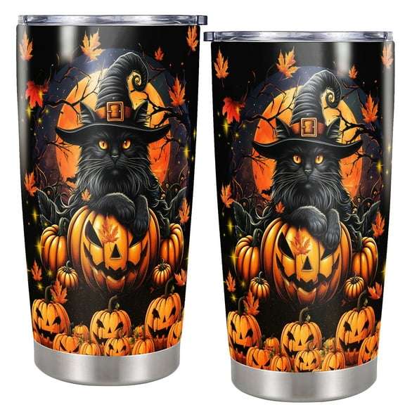 DORRIC Halloween Black Cat Tumbler Spooky Travel Mug Coffee Insulated Cup with Lid Stainless Steel 20Oz Decor Gifts for Women Men Kids