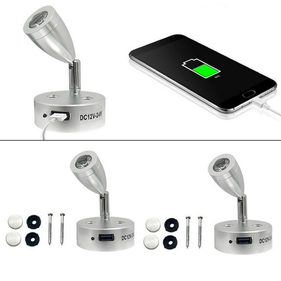 2Pc USB RV Lights Interior Reading Lamp LED Bedside Lamp 3W Boat Camper Van Lamp