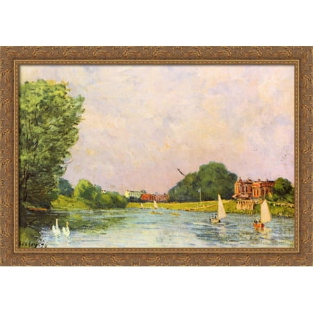 Thames at Hampton Court 40x28 Large Gold Ornate Wood Framed Canvas Art by Alfred Sisley