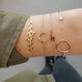 thumbnail image 6 of Trendy Geometric Link Chain Bracelet Set For Women Rhinestones Gold Color Leaves Heart Pendant Open Cuff Bangle Girls Jewelry, 6 of 6
