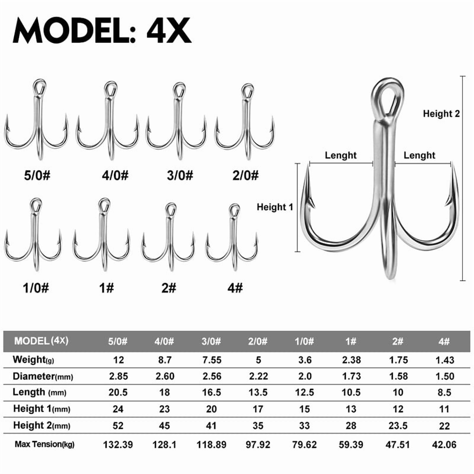 4x-Strong Treble Hook Fishing Hooks Size 4#-5/0 Sharp Round Bend for Lures Baits