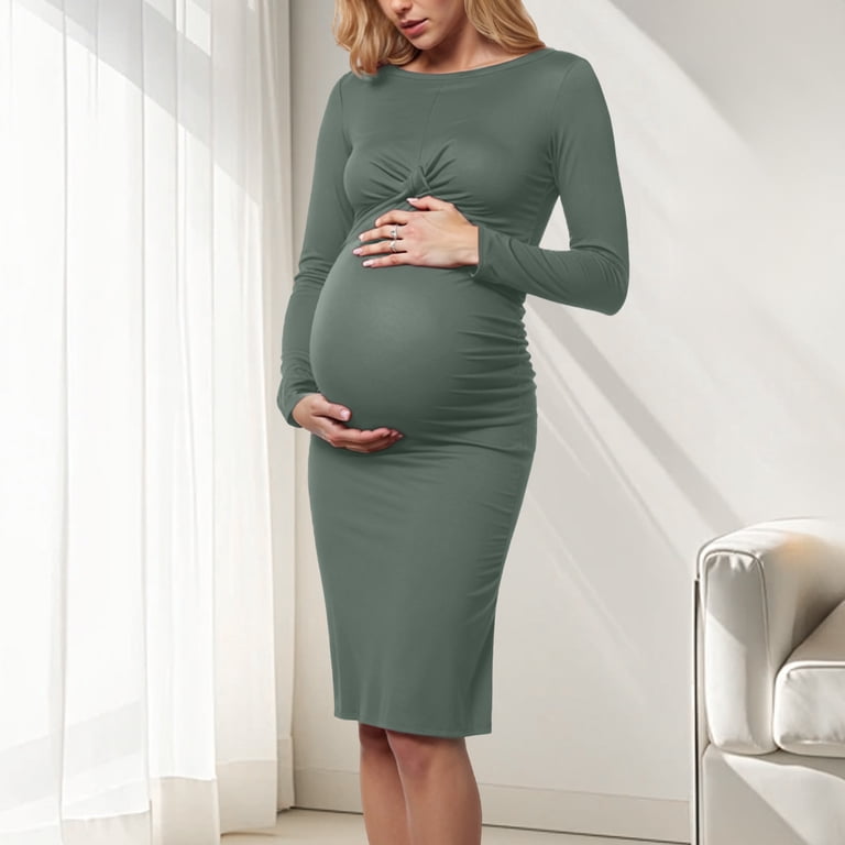 winter maternity dresses WANTROY Dress Long Sleeve V Neck Knit Stretchable Sweater Pregnancy Clothes for Photoshoot Baby Shower Apricot These casual maternity clothes are perfect for casual everyday wear Karoyedx Maternity Winter Dresses for