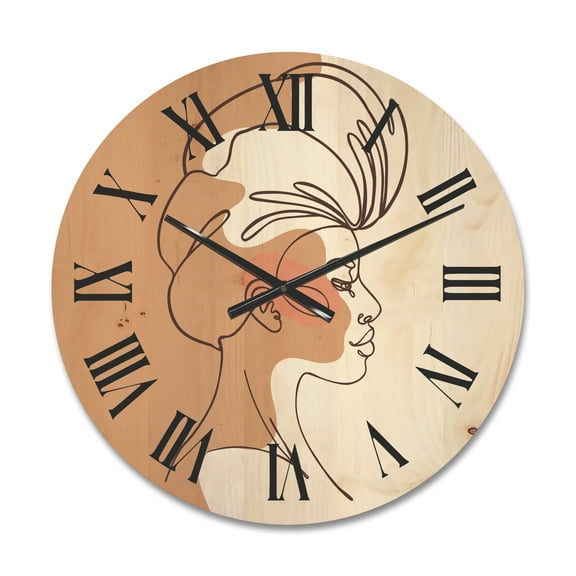 Designart 'One Line Portrait of Afro American Woman II' Modern Wood Wall Clock