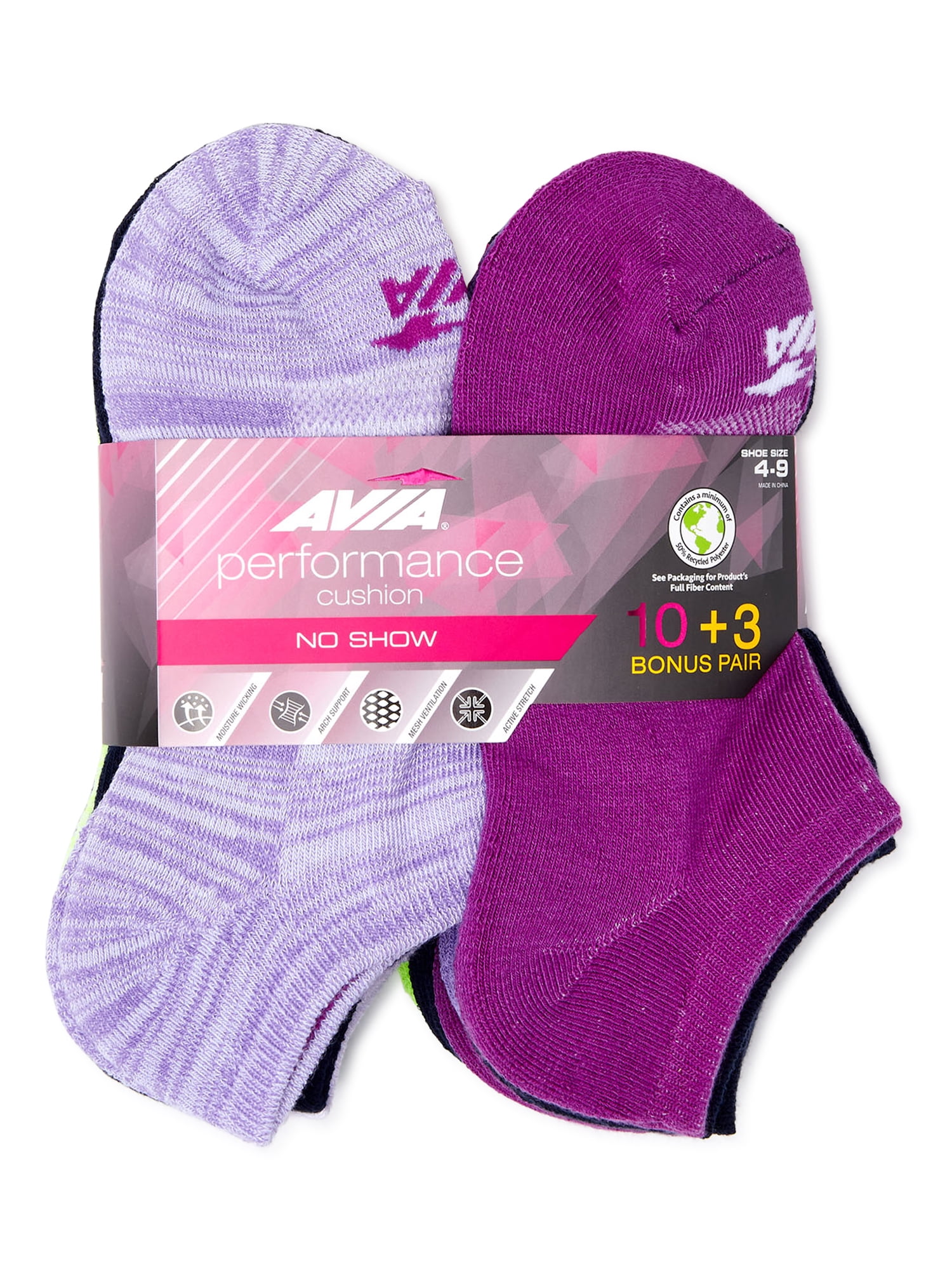 Avia Women's Performance No Show Sock, 10+3 Bonus Pack