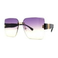 thumbnail image 2 of Womens Beveled Rimless Luxury Fashion Oversize Rectangle Sunglasses Black Gold Purple Yellow, 2 of 4