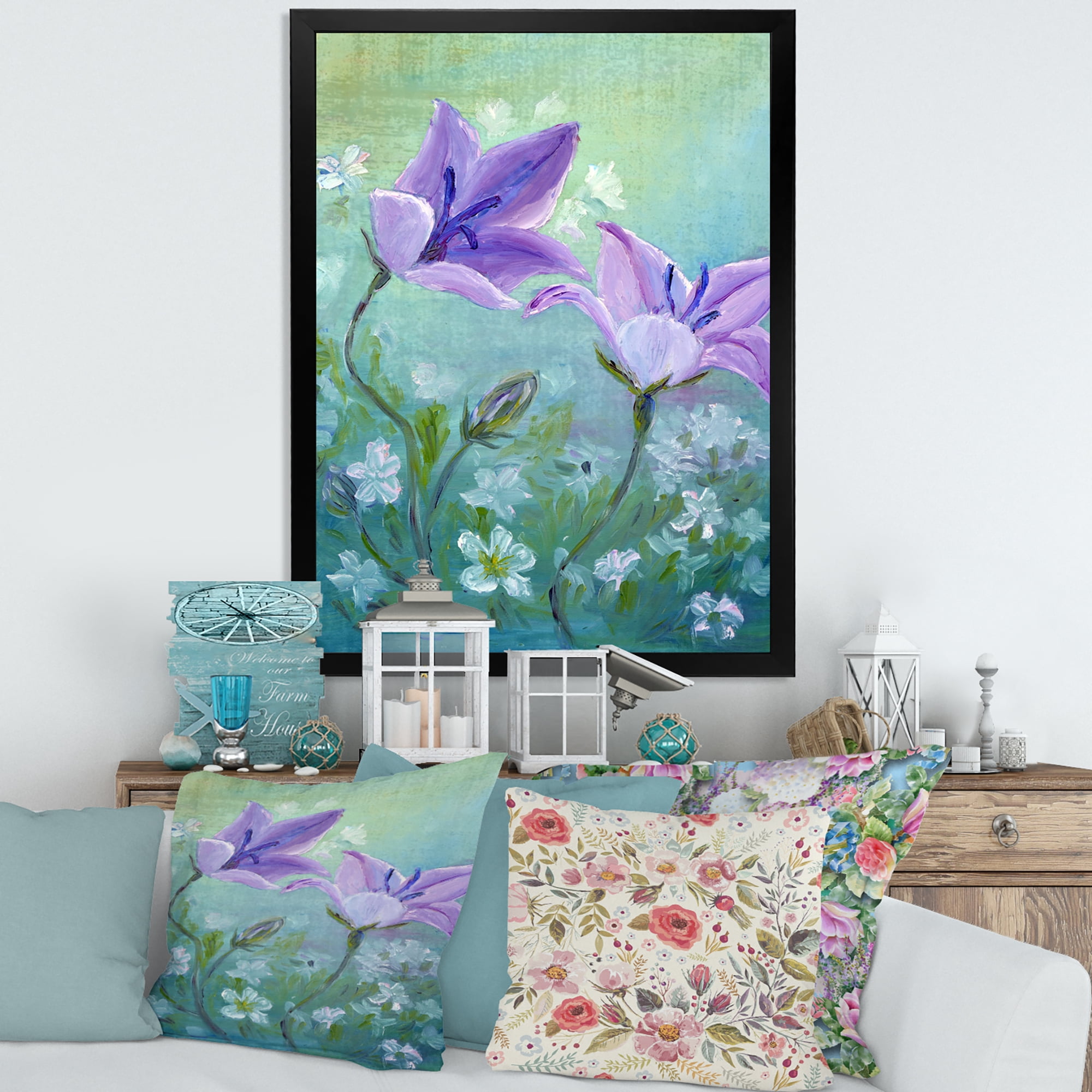 Designart 'Purple Bellflowers Blooming' Traditional Framed Art Print