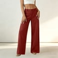 thumbnail image 4 of aohooy Wide Leg High Waisted Pants Women Summer Casual Button Up Palazzo Work Pant Beach Vacation Comfort Trousers with Pockets Red,M, 4 of 8