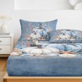 thumbnail image 6 of King Size Fitted Sheet Set - Coastal Fall 3 Piece Bedding Sets 16" Deep Pocket Fitted Sheet with 2 Pillowcases, Thanksgiving Blue Pumpkins Coral Nautical Brushed Microfiber Hotel Luxury Bed Sheets, 6 of 9