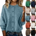 thumbnail image 2 of Yuanlook Women's Crew Neck Solid Knit Cardigan, Full Front Button Ribbed Cuff Long Sleeve Loose Casual Open Front Tops S-XXL, 2 of 4