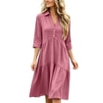 thumbnail image 2 of Ayolanni 3/4 Sleeve Dresses for Women V-Neck Solid A-Line Maxi Dress Wedding Guest Party Button Down Plain Long Dress Pink XL, 2 of 6