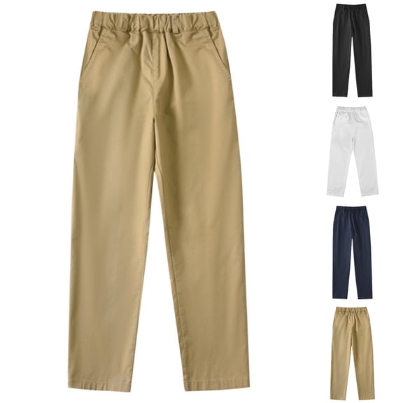 SGFCWSX Kids Uniform Pants, Boys Girls Elastic Waist School Daily Trousers Khaki Size 8-9 Years