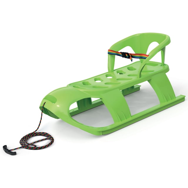 ArcticThrill Snow Sled for Kids - SnowCruise Sledge - Toboggan with Pull Rope, Backrest and Safety Belt; Outdoor Plastic Winter Sleigh for Toddlers & Kids