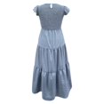 thumbnail image 4 of Summer Dresses For Women 2023 Casual Flutter Short Sleeve Crew Neck Smocked Elastic Waist Tiered Midi Dress, 4 of 7