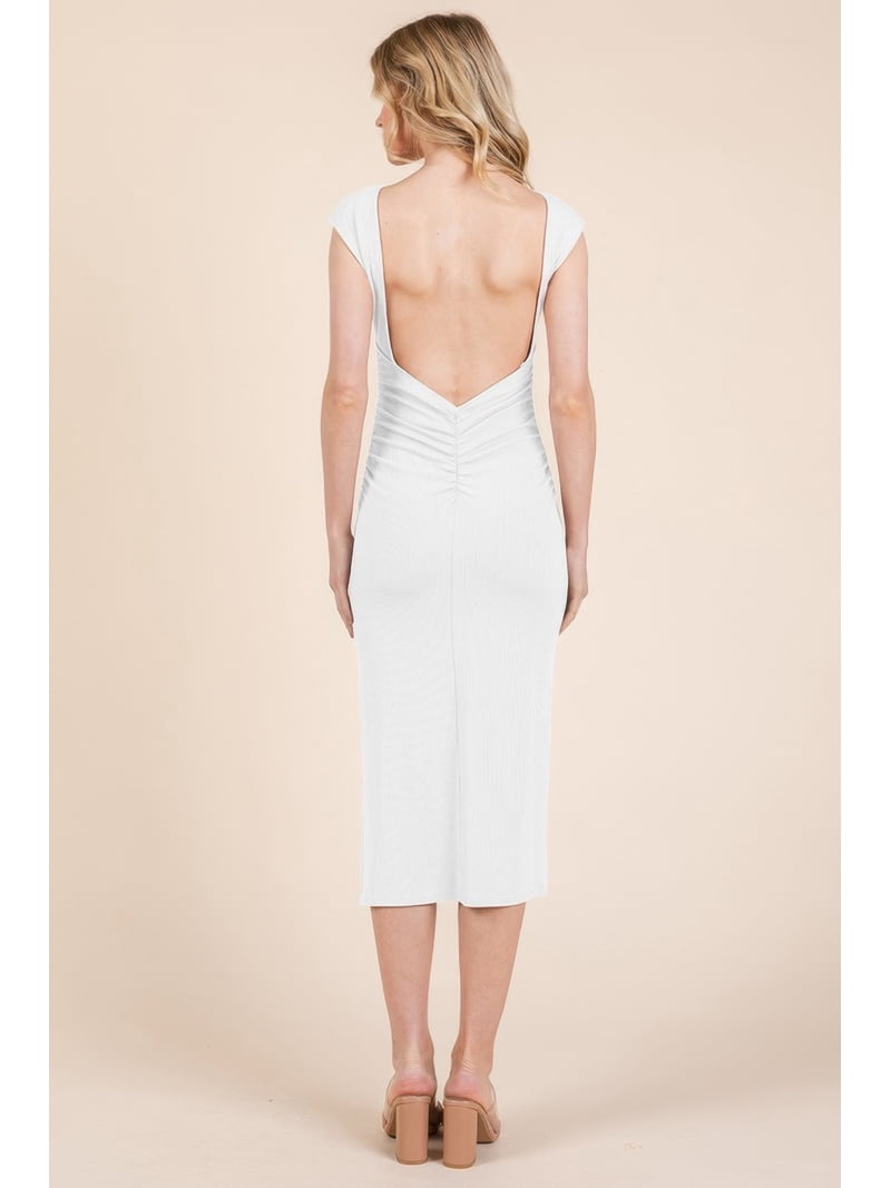 Cap Sleeve Boatneck Open Back Midi Dress - Walmart.com