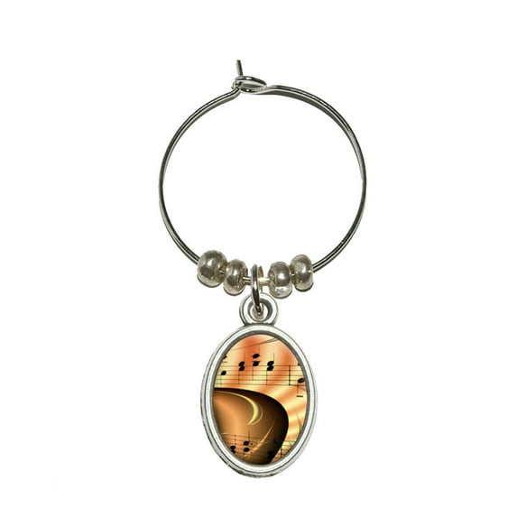 Sheet Music - Musical Notes Oval Wine Glass Charm