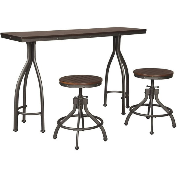 Signature Design By Ashley Odium Counter Height Dining Room Table And Bar Stools Set Of 3 Rustic Brown Walmart Com Walmart Com