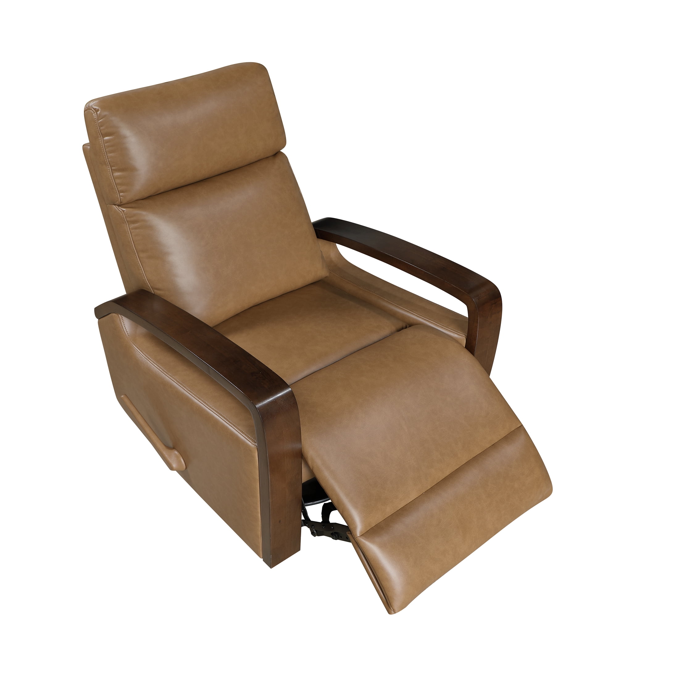 OakvillePark Vexa Faux Leather Swivel Glider Reclining Chair with Wooded Arms, Camel